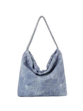 New! Calin Collection Washed Blue Denim Chain Strap Slouch Hobo Shoulder Bag
